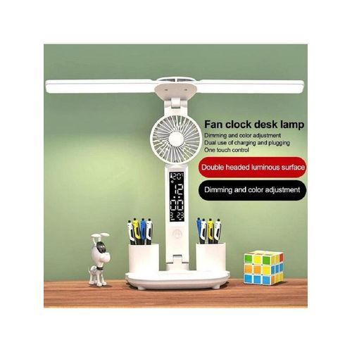 LED Screen Fan Rechargeable Desk Lamp with Pen&Phone Holder