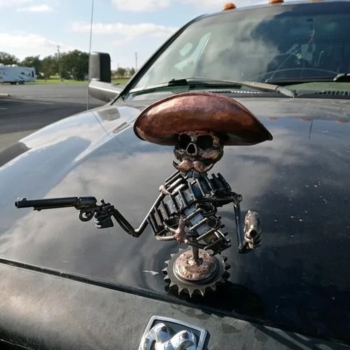 Cowboy Skull Gunslinger Hood Ornament Sculpture