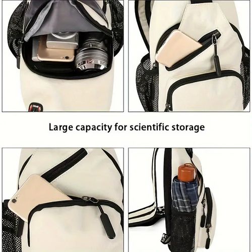 Multi Pockets Sling Backpack, Casual Nylon Crossbody Bag, Travel Hiking Daypack With Zipper Strap