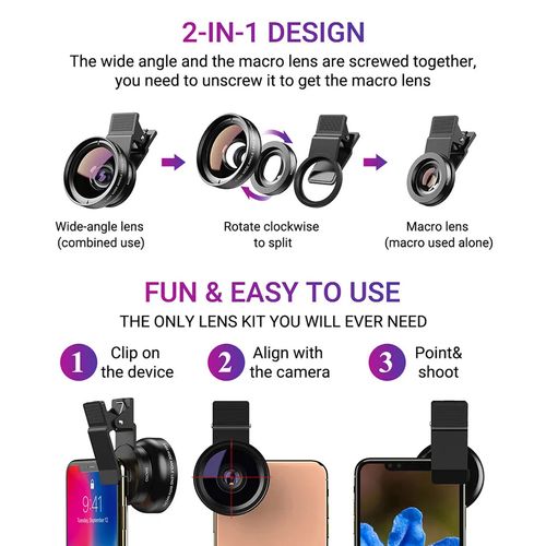 Hottest Mobile Accessories Gift Lens Kit Optical Fast Shipping Clip All Smartphone 37mm 0.45X Wide Angle Macro Travel Lens Kit