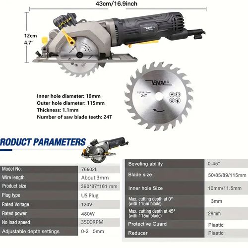 1 set Newone 4 Amp Mini Circular Saw - Cut Wood, Metal, and Glass with Ease - Multifunctional DIY Power Tool with 85*10/115mm*10mm Disc