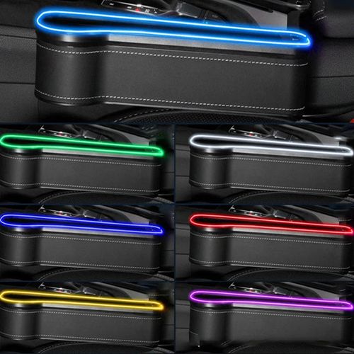 Universal Car Console Seat Storage Box Cup Holder 7 Colors Led Flash Light Car Seat Gap Filler Organizer With Usb Fast Charger