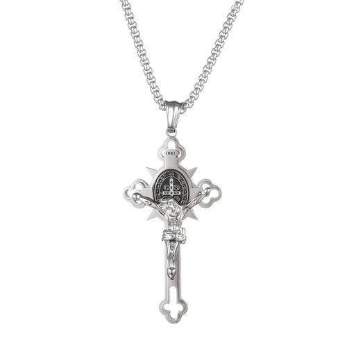 Pendentif Croix Trèfle 24" Chaîne Figaro Style Hip Hop Plaqué Or