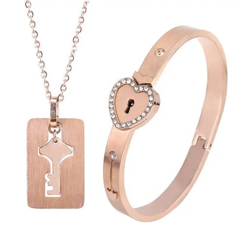 Lock Bracelet and Key Necklace Set