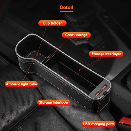 Universal Car Console Seat Storage Box Cup Holder 7 Colors Led Flash Light Car Seat Gap Filler Organizer With Usb Fast Charger