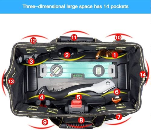 14.17 Inch Tool Bag,Double Waterproof Fabric Large Tool Bag with Soft Padded