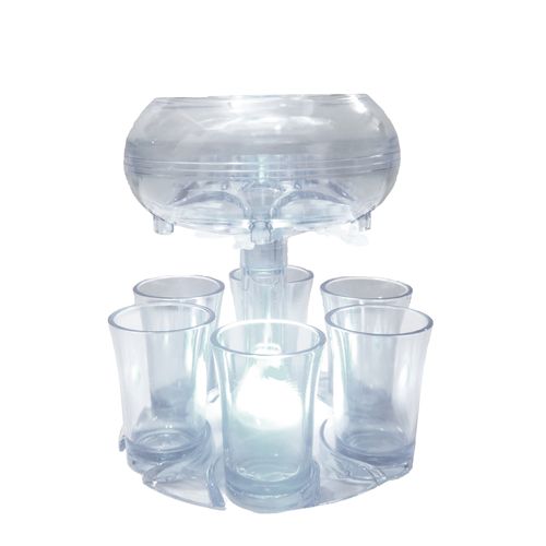 Drink Dispenser and Holder With 6 Shot Glasses Set Liquor Fountains for Parties Birthday Drinking Games Fun Bar