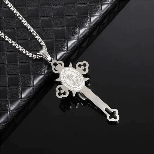 Pendentif Croix Trèfle 24" Chaîne Figaro Style Hip Hop Plaqué Or