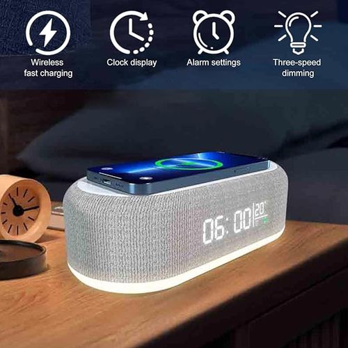 Digital Alarm Clock with Wireless Charging Station and Dimmable LED Display