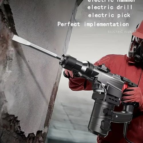 Industrial Power Tools Set with Electric Hammer, Drill, and Pick - 110V, Includes Tool Box for Wall Demolition Drilling and Demolition Hammering