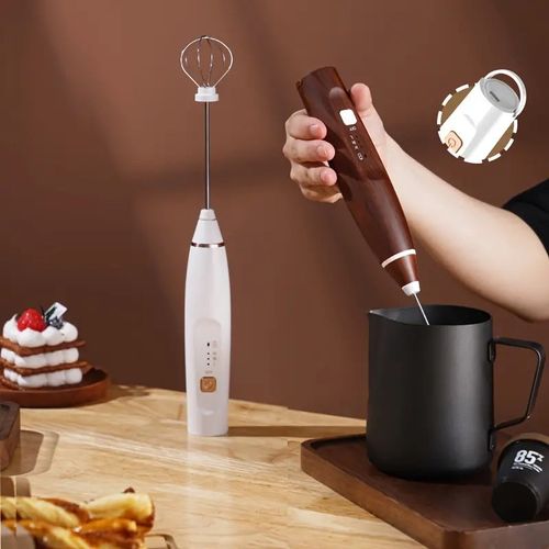 Mousseur à café portatif 1pc, mousseur à main rechargeable par USB, avec 2 fouets en acier inoxydable, mousseur à lait portatif réglable à 3 vitesses pour cappuccinos, chocolat chaud, milkshakes, mélange d'œufs