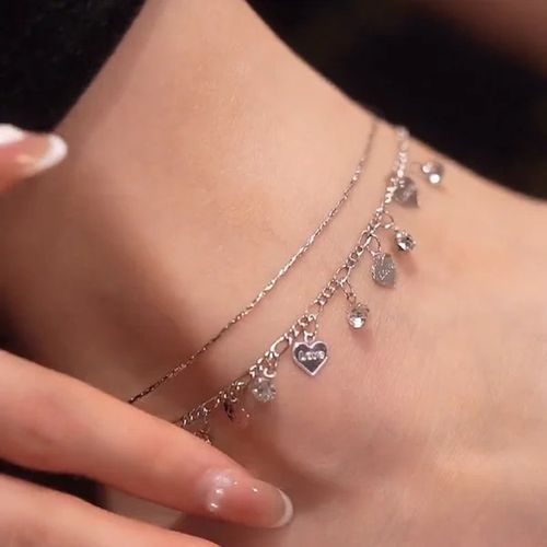 🌹Double Layer Rhinestones Heart Anklet🌹