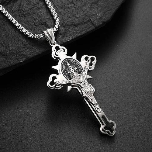 Pendentif Croix Trèfle 24" Chaîne Figaro Style Hip Hop Plaqué Or