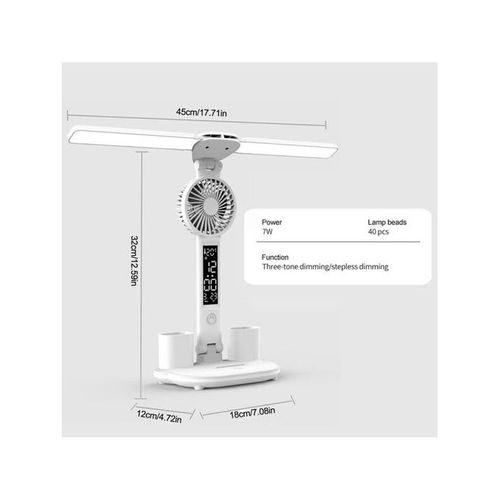 LED Screen Fan Rechargeable Desk Lamp with Pen&Phone Holder