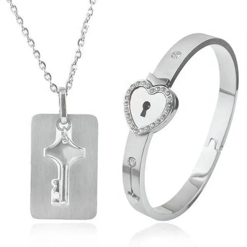 Lock Bracelet and Key Necklace Set