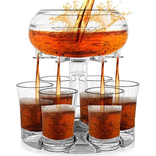 Drink Dispenser and Holder With 6 Shot Glasses Set Liquor Fountains for Parties Birthday Drinking Games Fun Bar