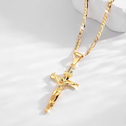 14K Gold-Plated Jesus Cross Pendant Necklace