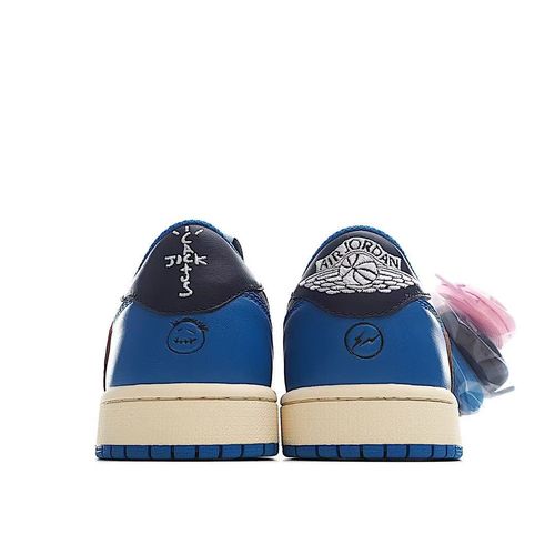 Travis Scott x Fragment Design x Jordan Air Jordan 1 Low OG SP Reverse Hook 2.0 Three-party Joint Lightning Low-top Basketball Shoes Unisex White, Blue and Black