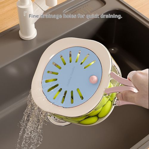Fruits and melons Cleaner Bowl with Strainer and Lid, Collapsible Handle Washing Bowl