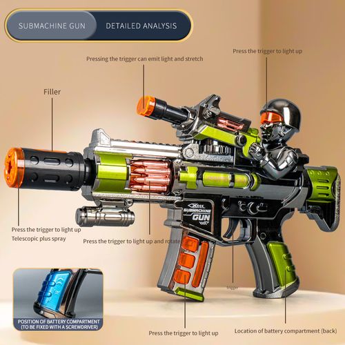 Children's electric sound and light spray submachine gun simulation fire vibration gun