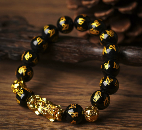 Six-character mantra 3D gold-plated fortune-attracting Pixiu bracelet