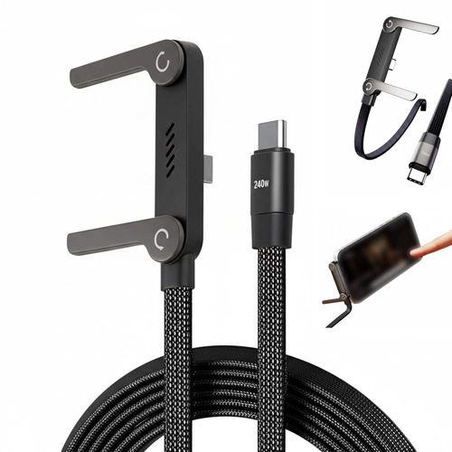 240w Braided Fast Charge Cable with Built-in Phone Stand, Type-C interface charging cable