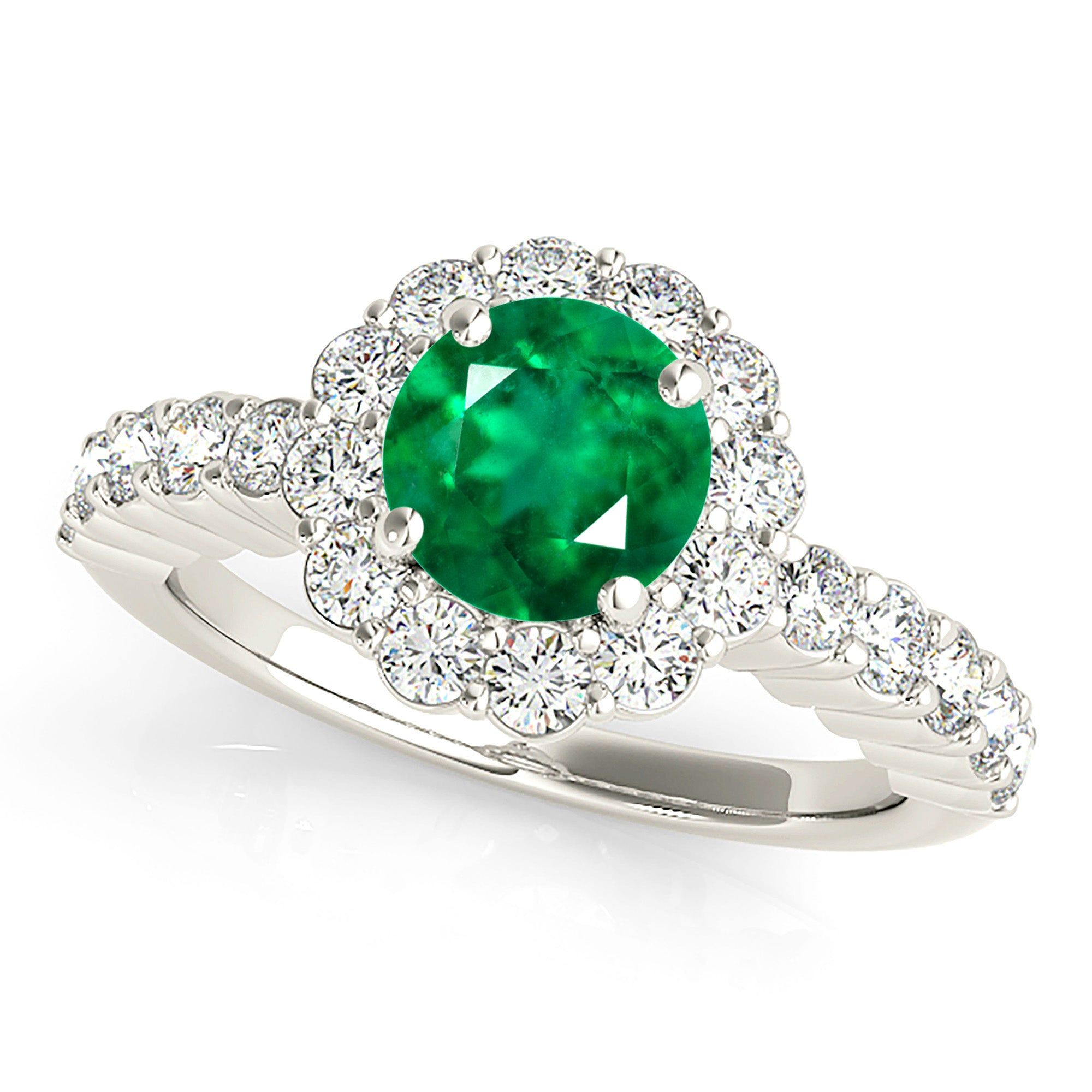 1.15 ct. Genuine Emerald Ring With Halo And Scalloped Diamond Band  Design Your Engagement Ring