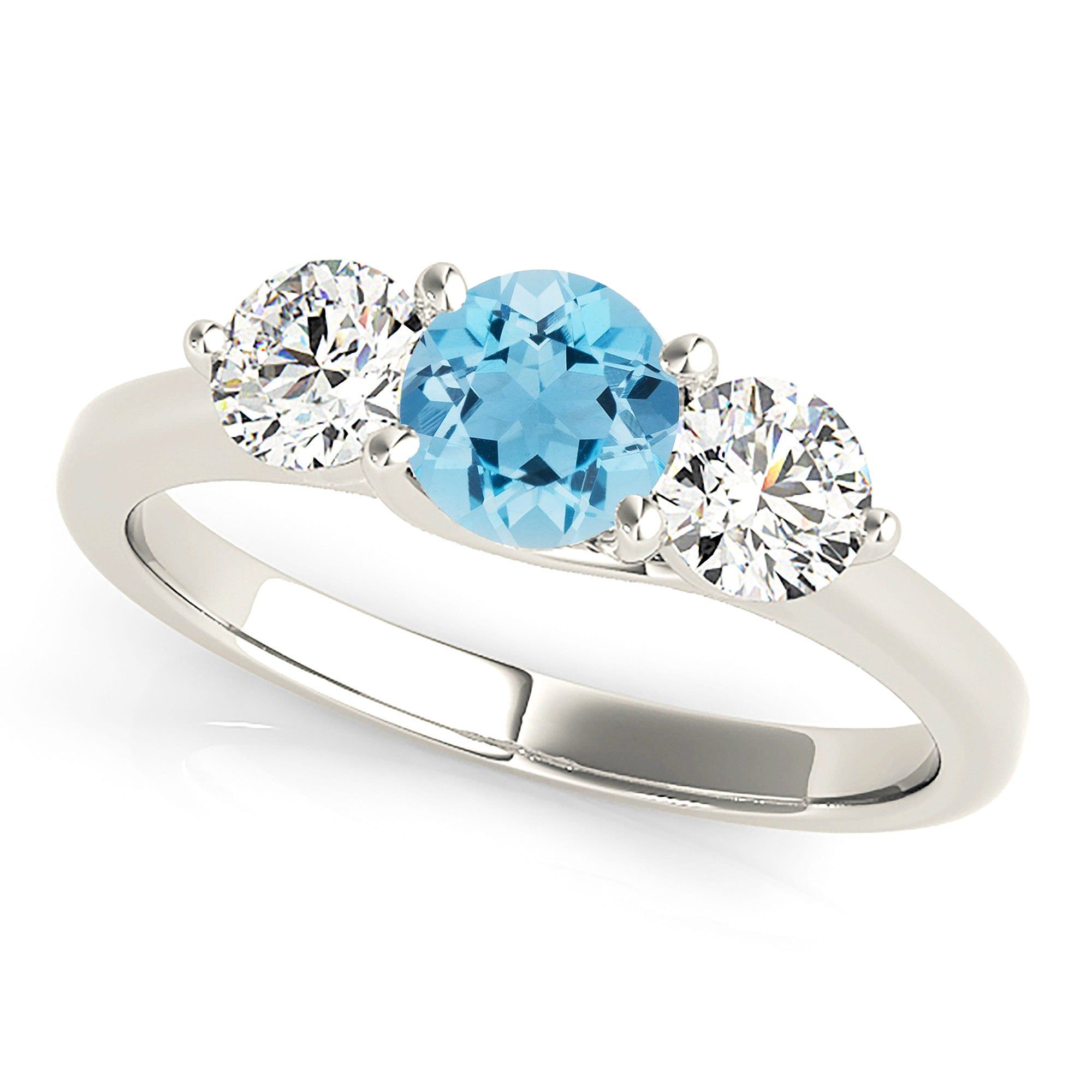 1.10 ct. Genuine Aquamarine Three Stone Ring with 1.00 ctw. Side Diamonds   Design Your Own Ring Online