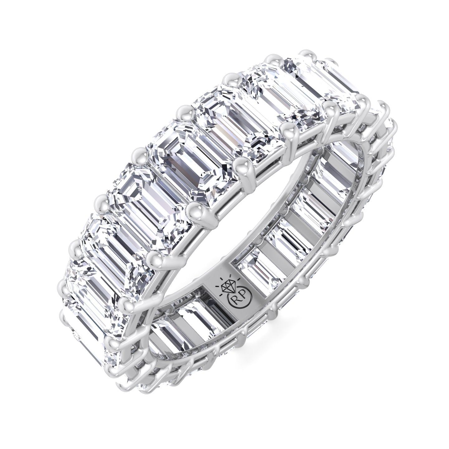 4CT Emerald Cut Moissanite - Lab Diamond Eternity Band 18K White Gold  Custom Engagement Rings For Women