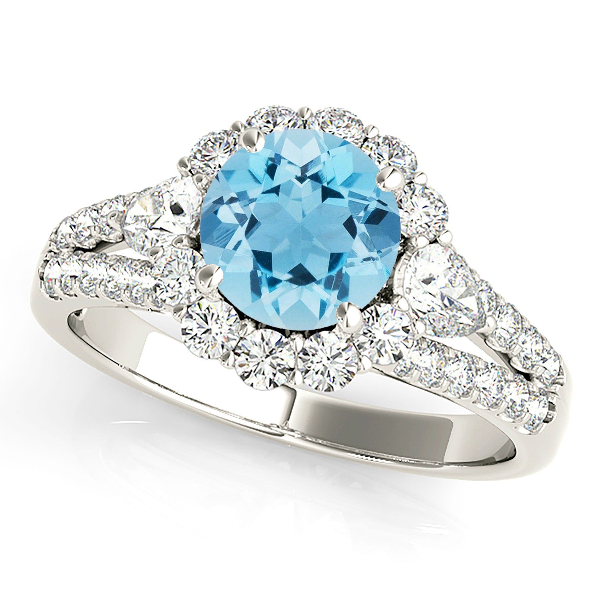 1.10 ct. Genuine Aquamarine Ring With Halo And Split Diamond Shank  Custom Moissanite Ring