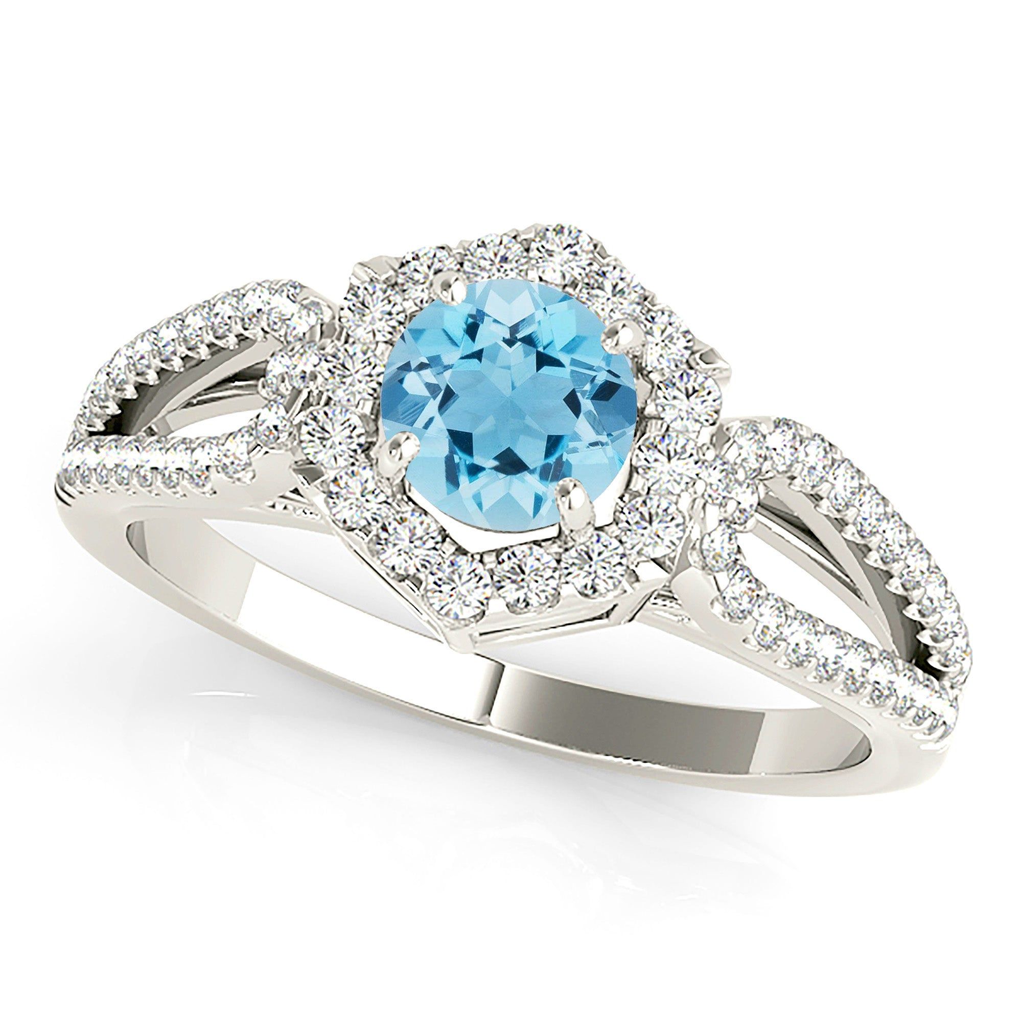 1.10 ct. Genuine Aquamarine Ring With Hexagon Shape Halo  Design My Engagement Ring