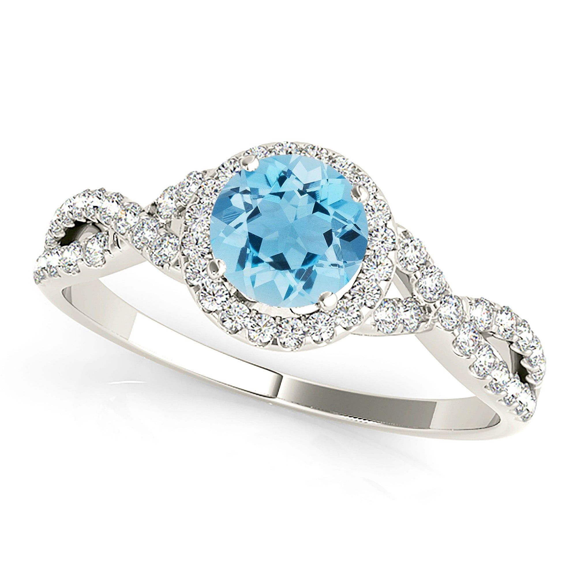 1.10 ct. Genuine Aquamarine Ring With  Halo And Delicate Diamond Twist Band  Custom Moissanite Engagement Rings