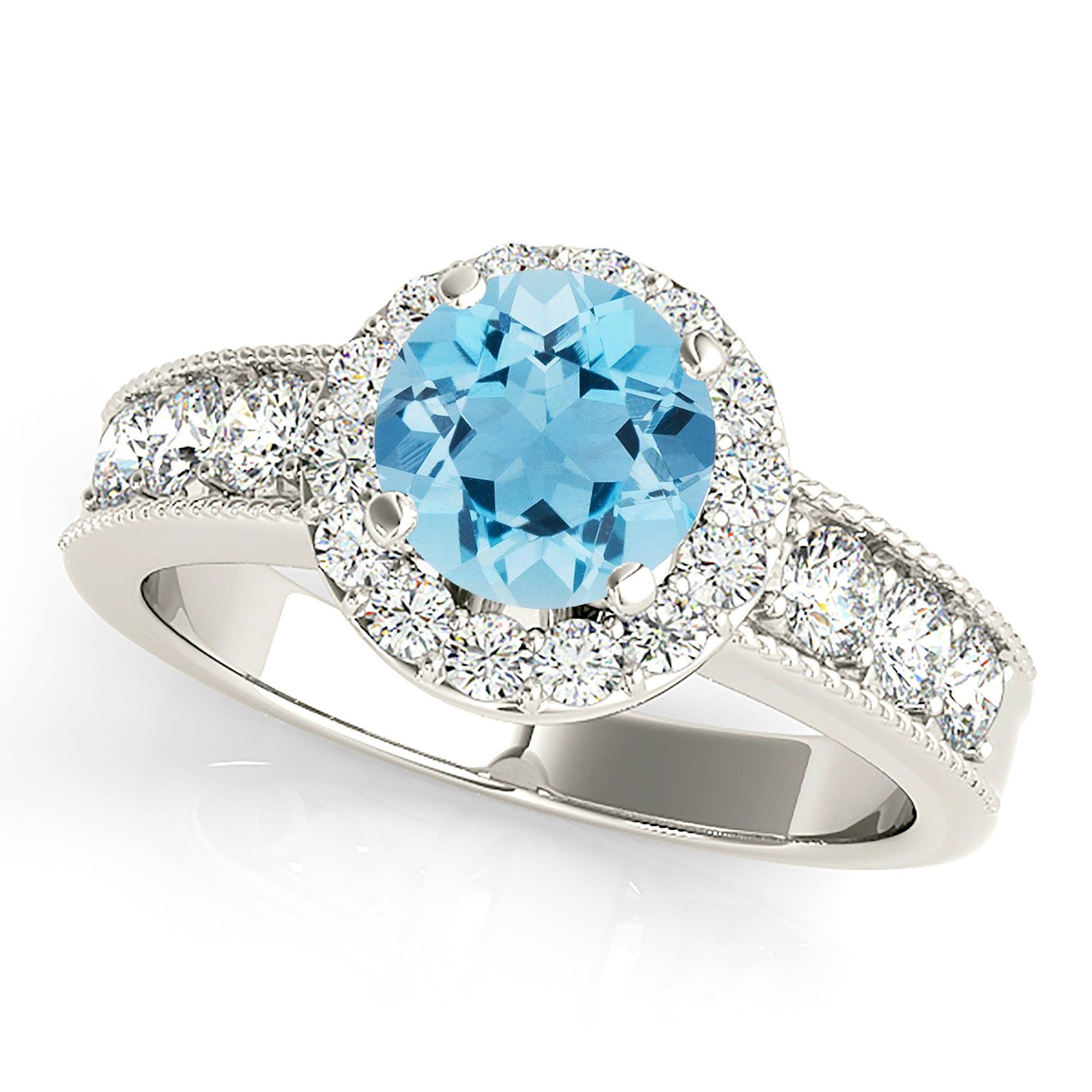 1.10 ct. Genuine Aquamarine Ring With Halo And Milgrain Diamond Band  Custom Moissanite Ring