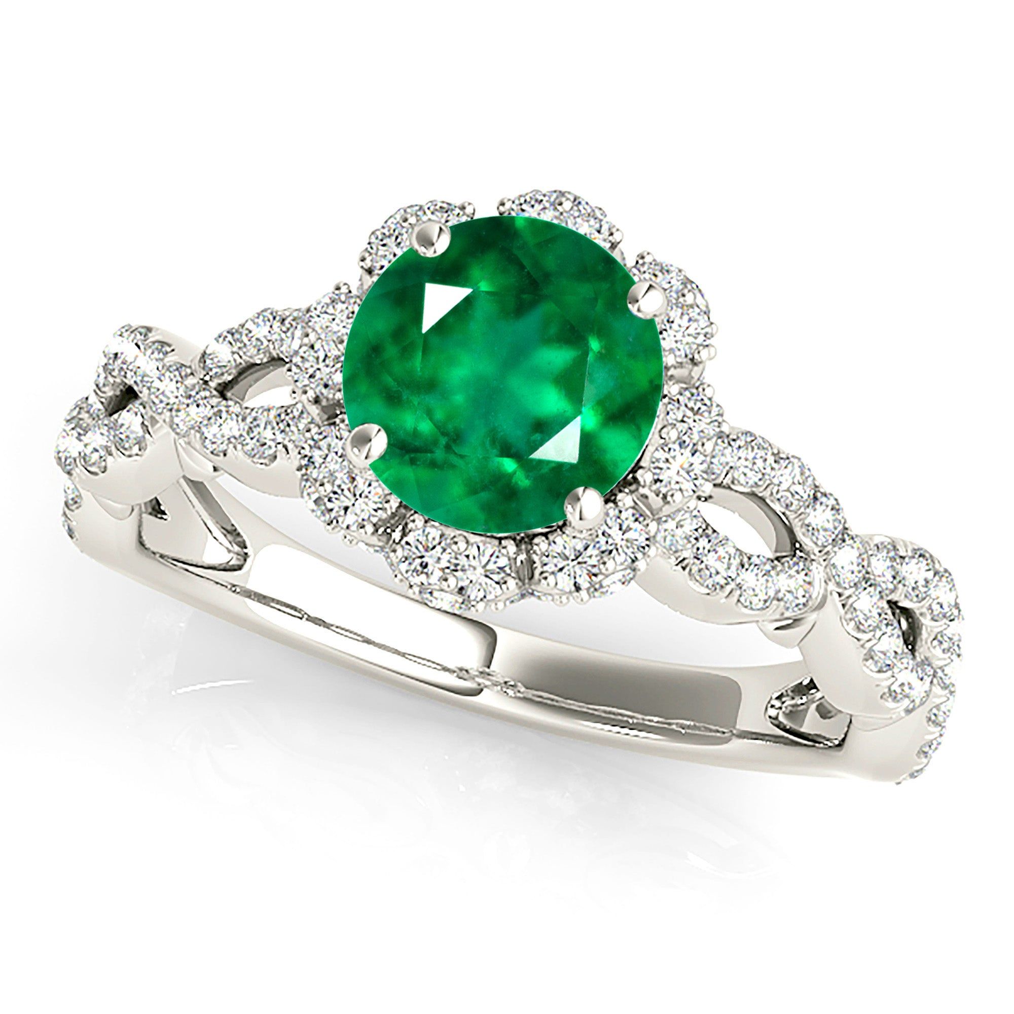 1.15 ct. Genuine Emerald Ring With Flower Halo, Open Twisted Diamond Band Custom Made Engagement Rings