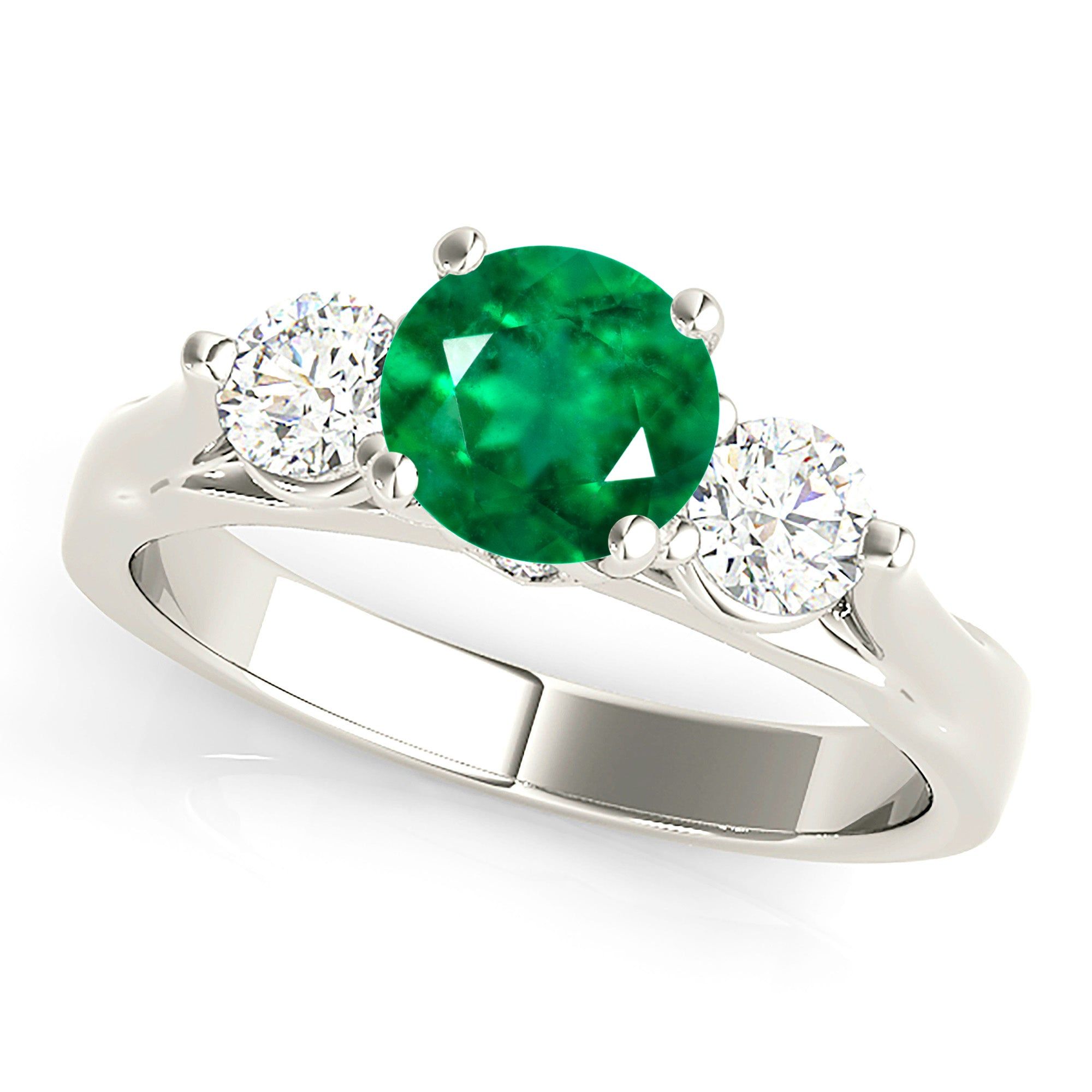 1.15 ct. Genuine Emerald Three Stone Ring With Diamonds  Custom Mens Wedding Bands