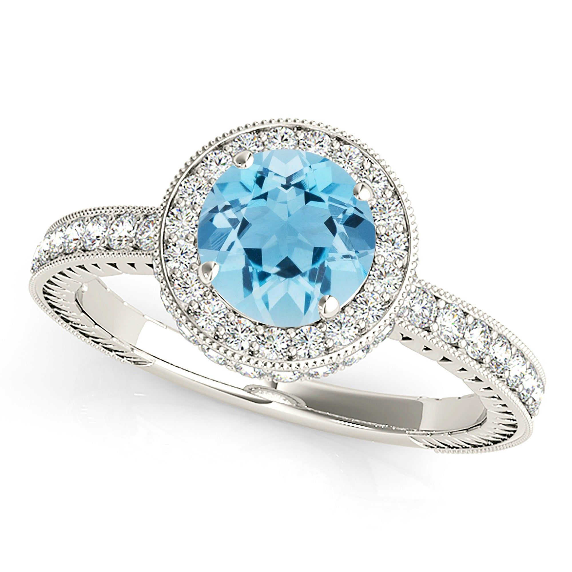 1.10 ct. Genuine Aquamarine with Diamond Halo Gemstone Ring  Design Your Own Wedding Ring