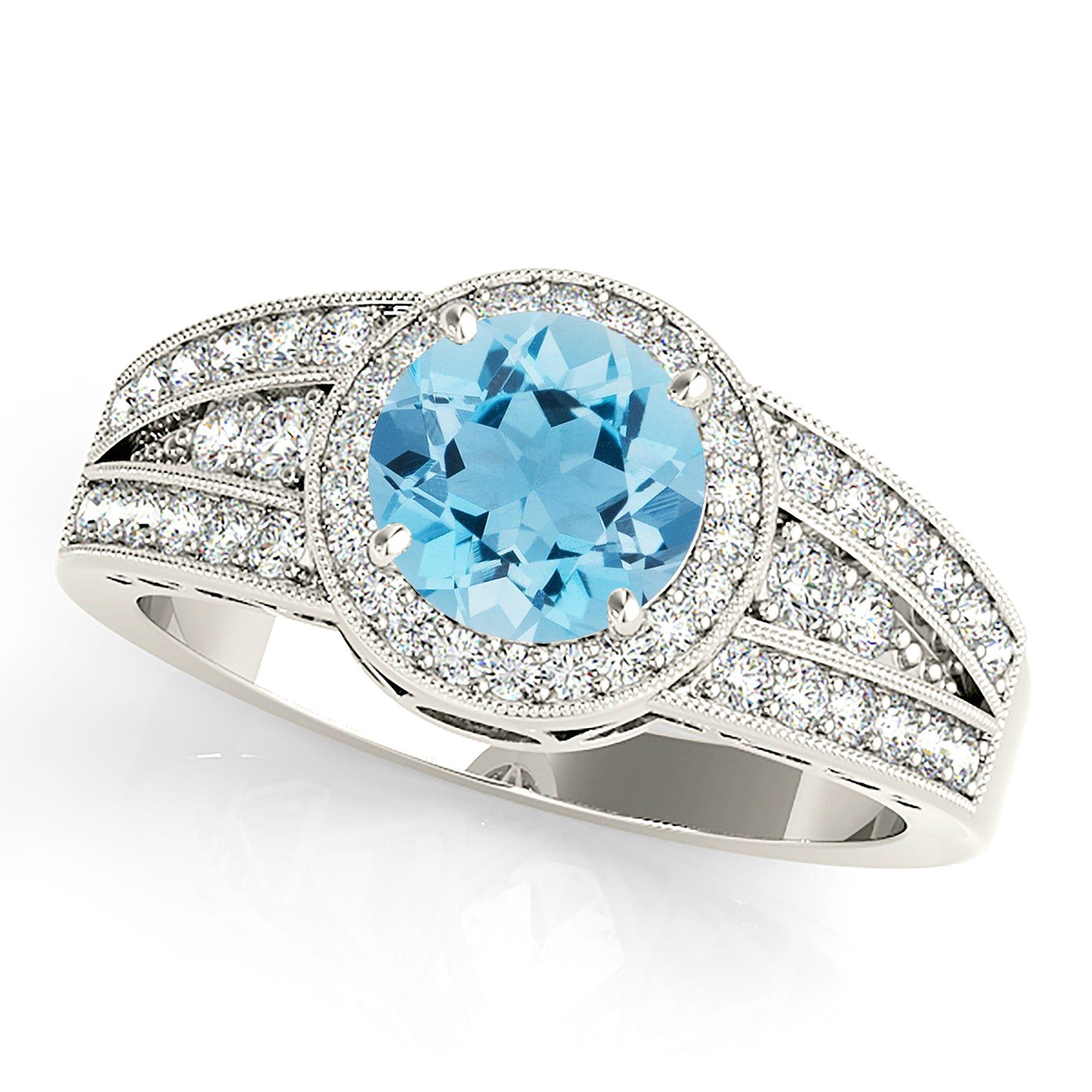 1.10 ct. Genuine Aquamarine Ring With Halo, Graduating Diamond Band  Design My Engagement Ring