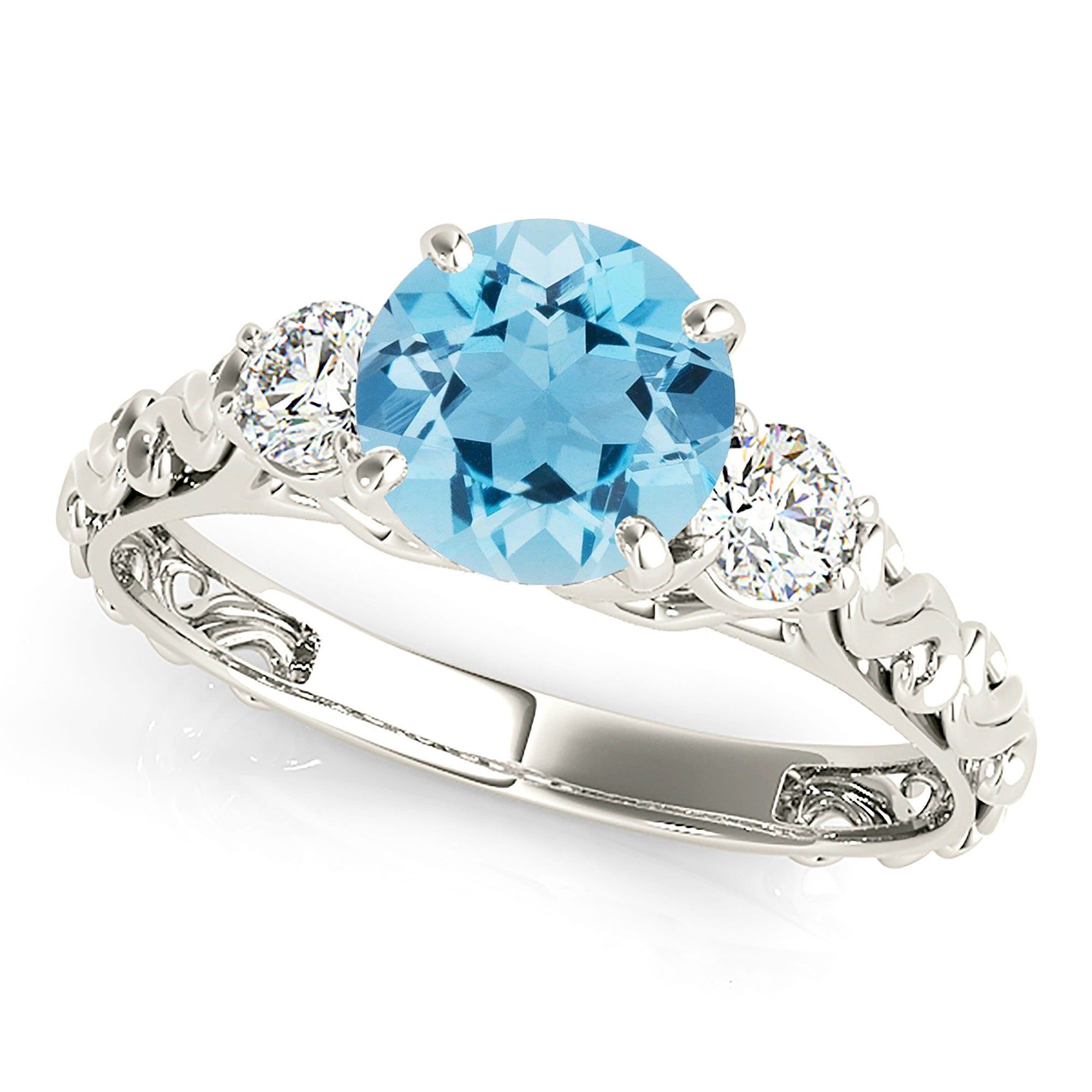 1.10 ct. Genuine Aquamarine Ring With 0.25 ctw. Side Accent Diamonds  Custom Moissanite Engagement Rings