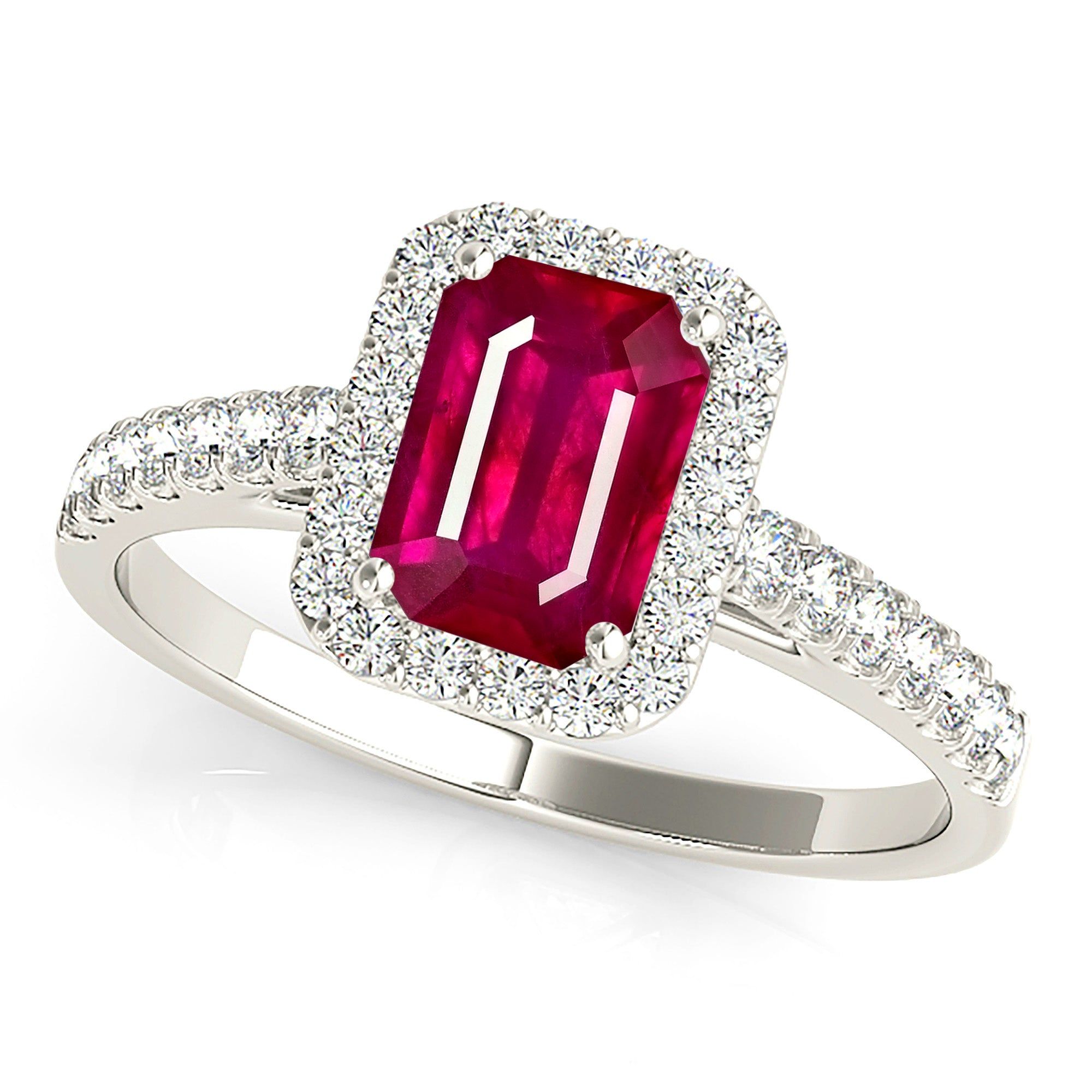 1.20 ct. Genuine Emerald Cut Ruby Ring With Halo And Delicate Diamond Band  Design Your Own Ring