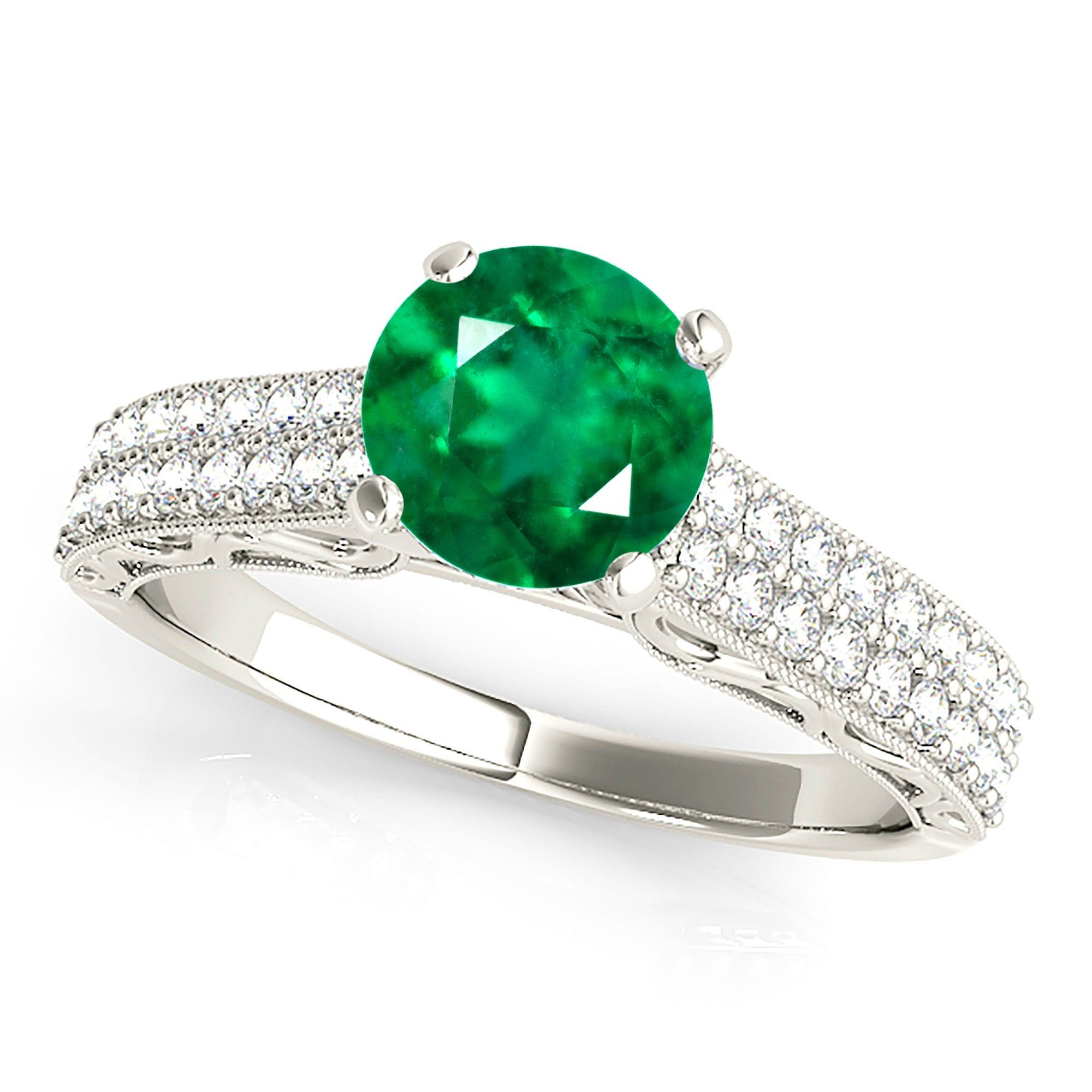 1.15 ct. Genuine Solitaire Emerald Ring With Double Row Diamond Band  Custom Mens Wedding Bands