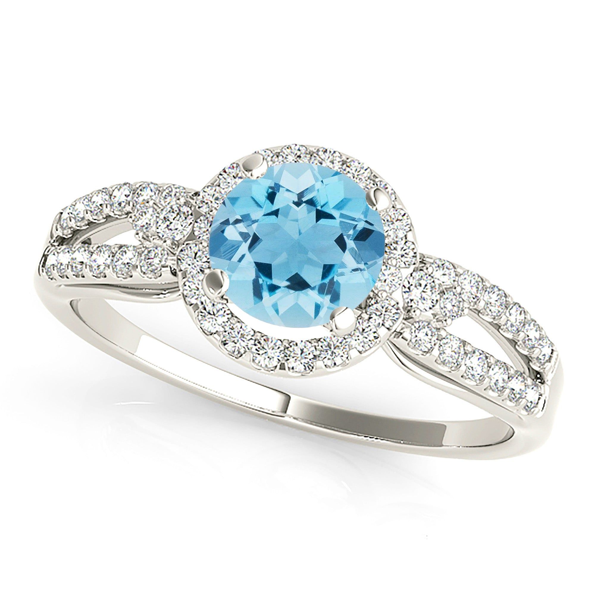 1.10 ct. Genuine Aquamarine Ring With Halo, Curved Open Diamond Band  Design My Engagement Ring