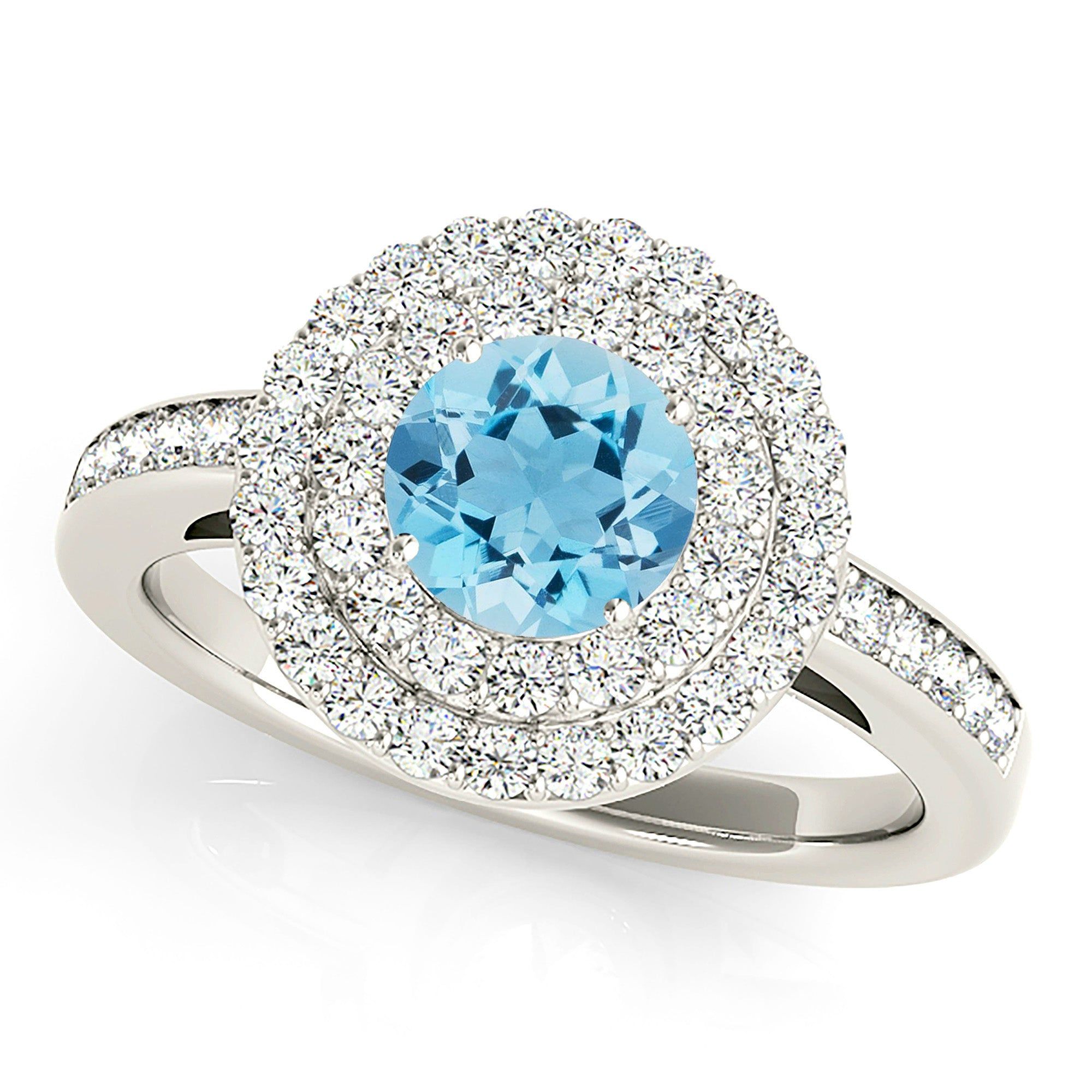 1.10 ct. Genuine Aquamarine Ring With Double Row Halo  Custom Lab Grown Diamond Engagement Rings