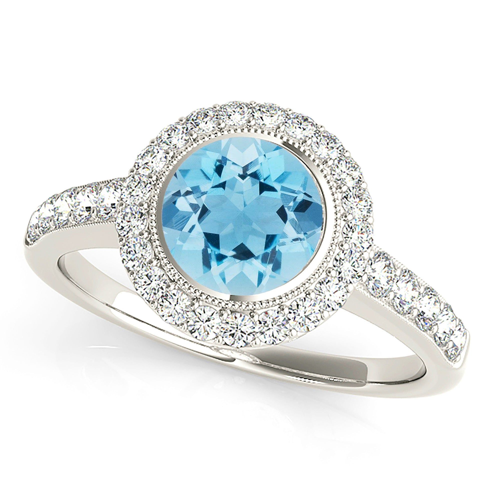 1.10 ct. Genuine Aquamarine Ring With Halo And Delicate Thin Diamond Band  Custom Moissanite Ring