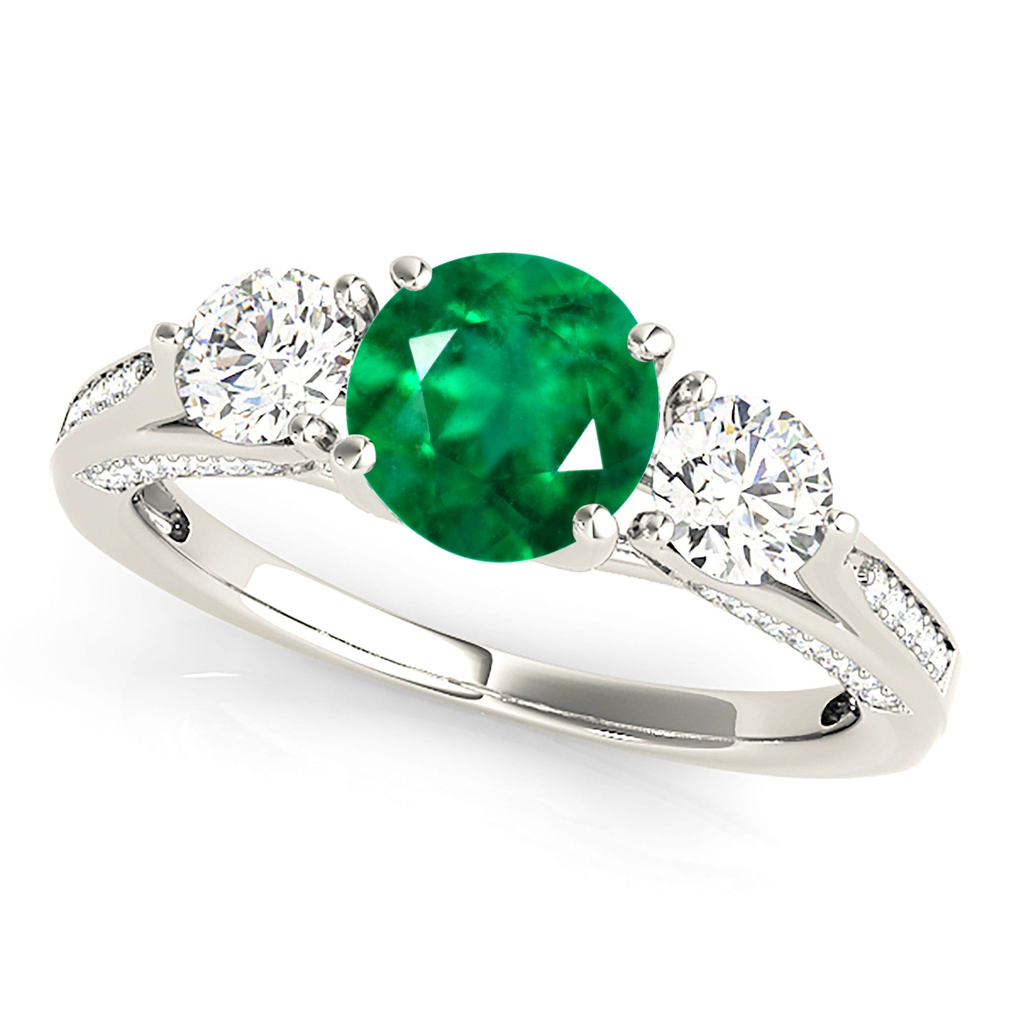 1.15 ct. Genuine Emerald Three Stone Ring With Diamonds  Design Engagement Ring Online