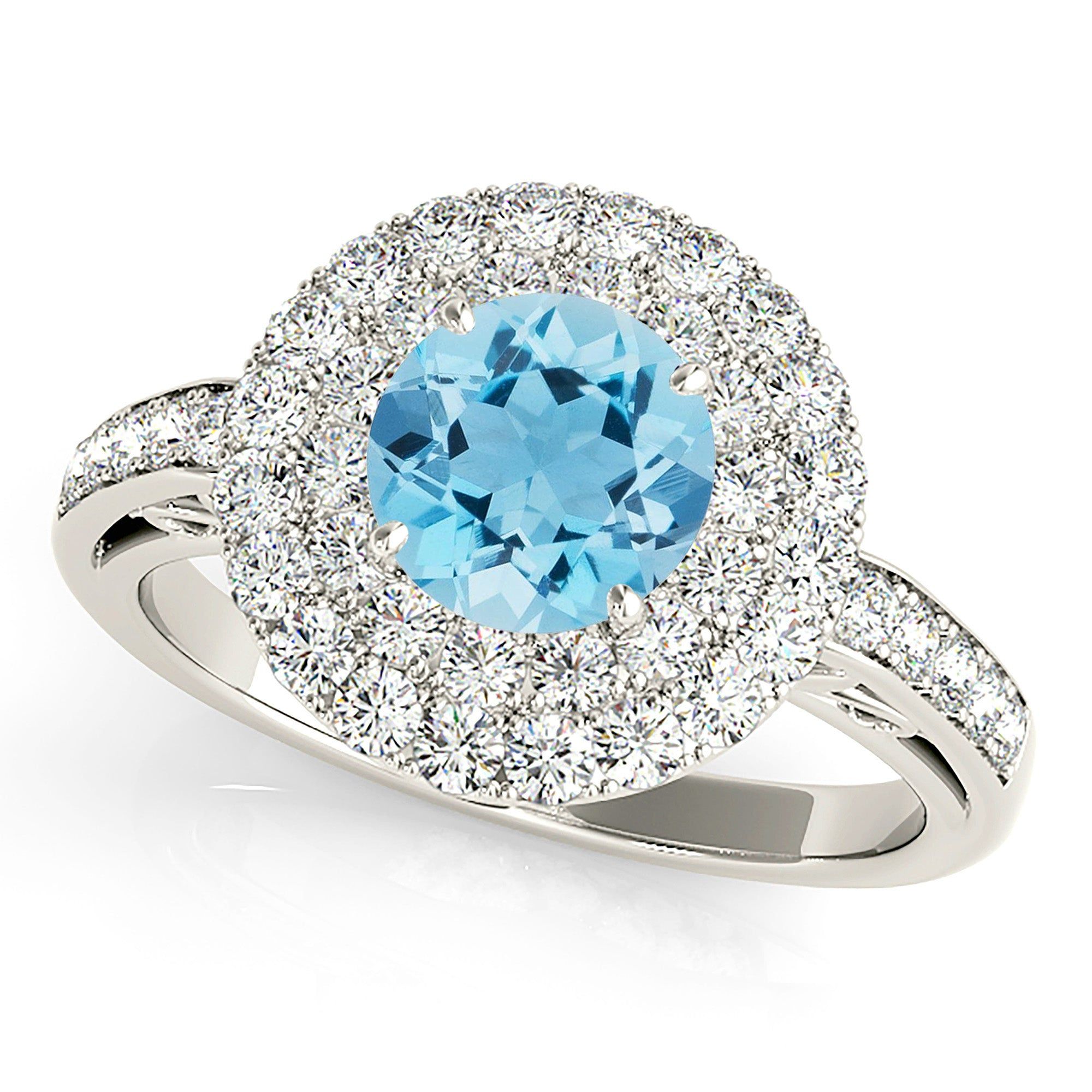 1.10 ct. Genuine Aquamarine Ring With 3 D Halo And Fancy Band