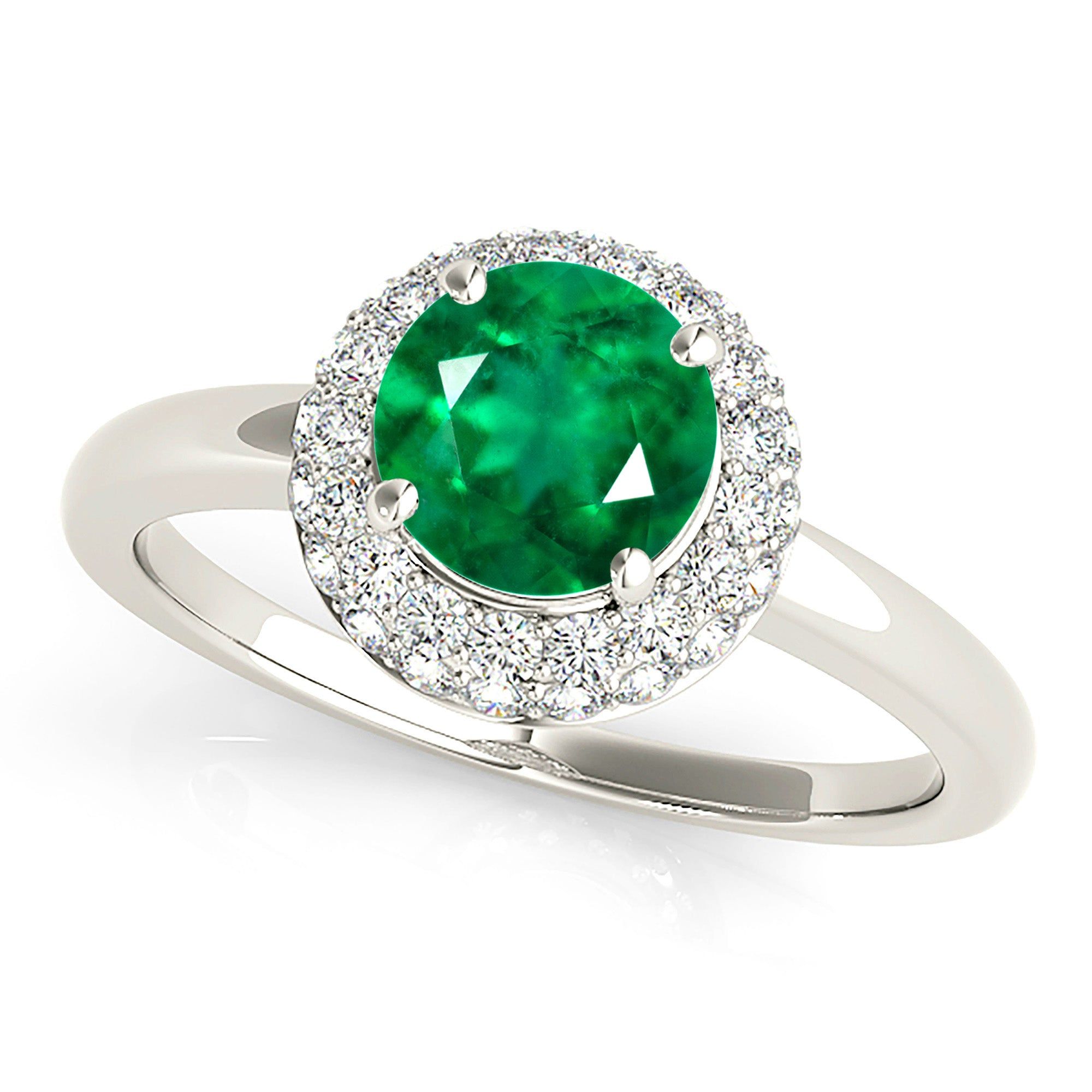 1.15 ct. Genuine Emerald Ring with 3D Halo And Solitaire Shank Custom Made Engagement Rings