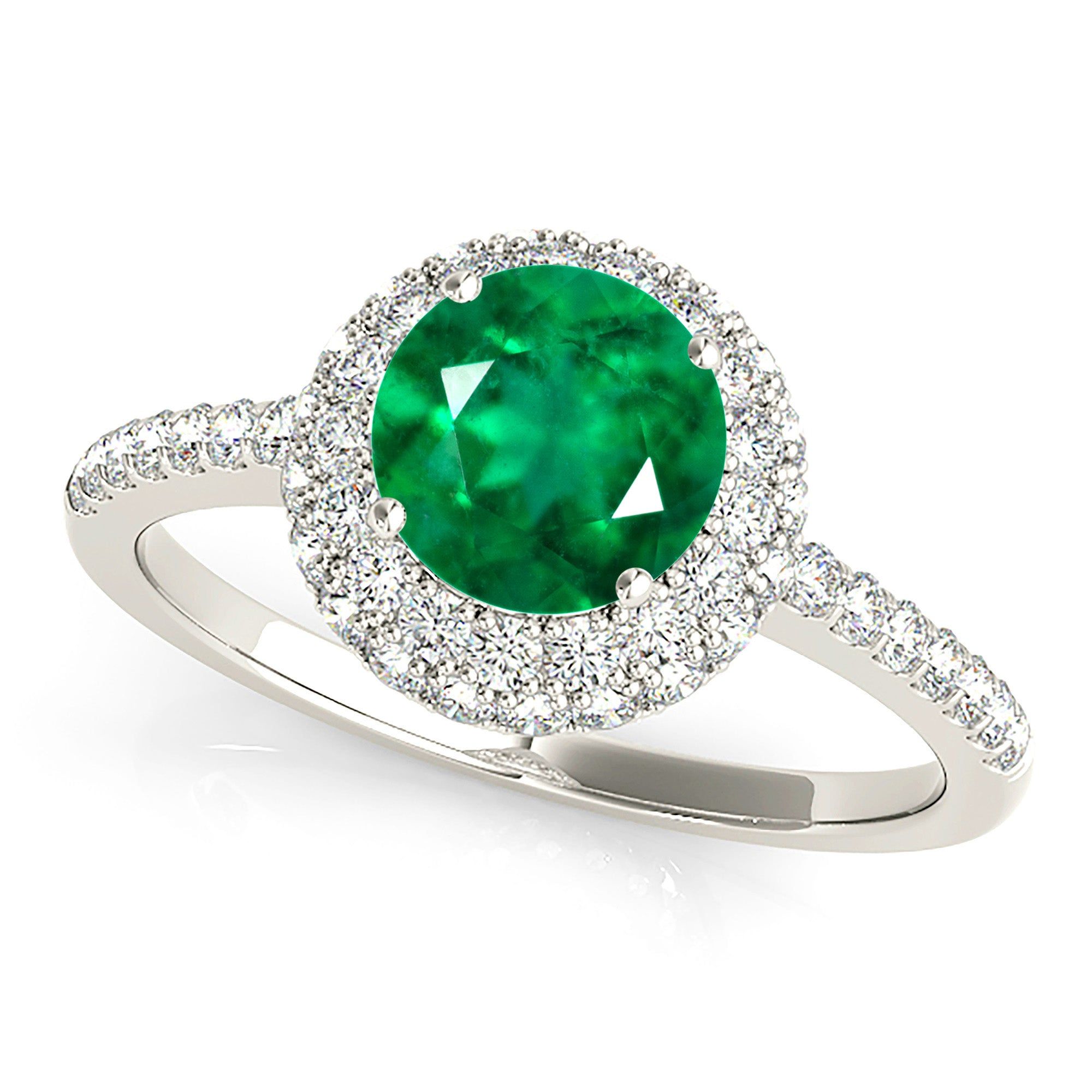 1.15 ct. Genuine Emerald Ring With Halo And Delicate Diamond Band Custom Made Engagement Rings