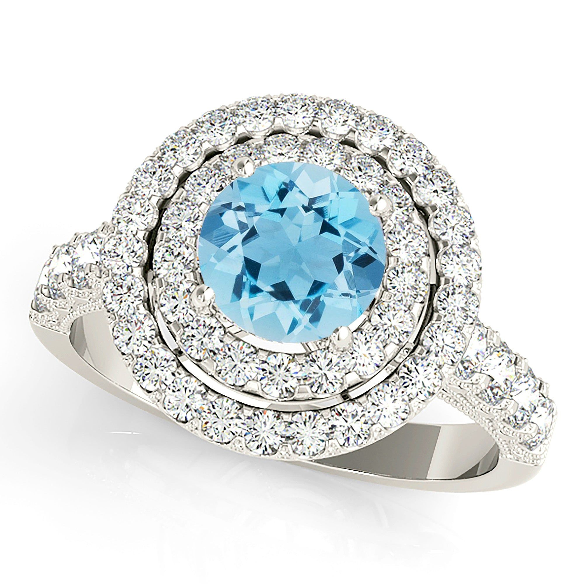 1.10 ct. Genuine Aquamarine Ring with Double Row Halo And  Milgrain Design  Custom Lab Grown Diamond Engagement Rings