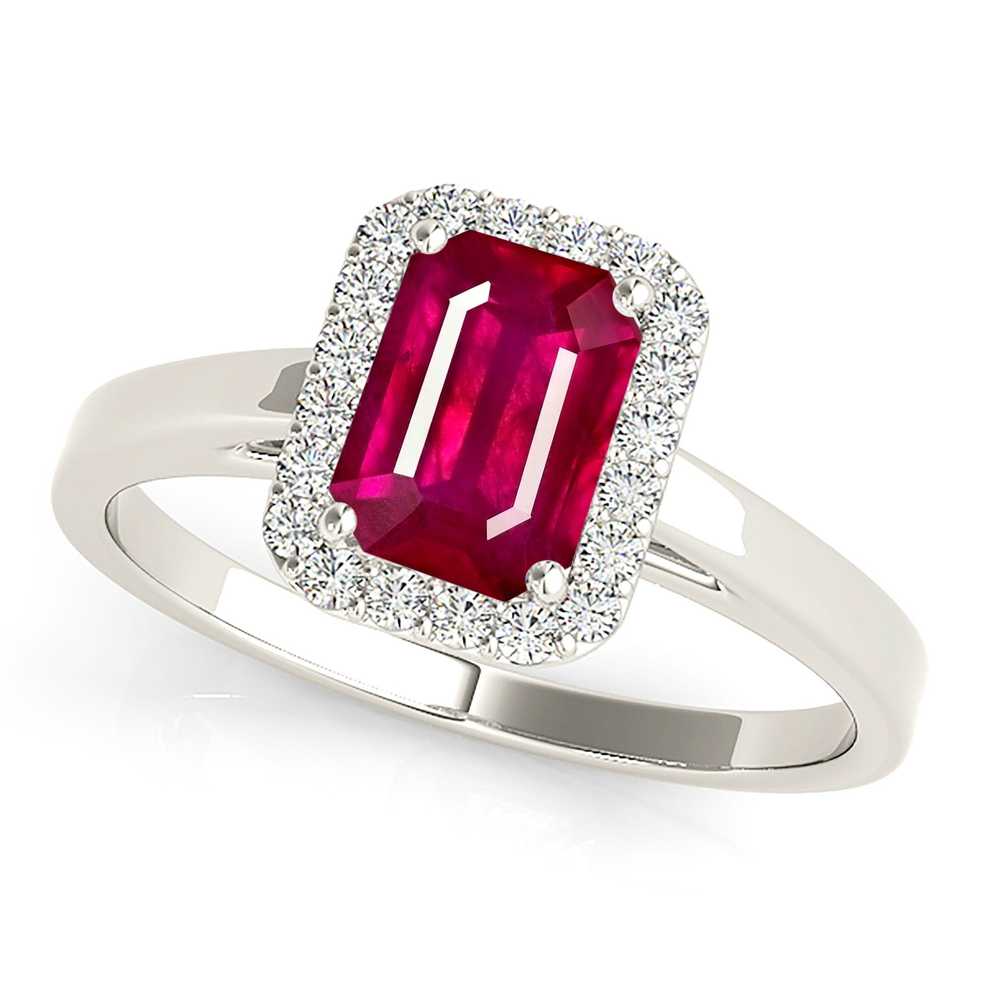 1.20 ct. Genuine Emerald Cut Ruby Ring with Halo And Solid Gold Shank  Design Your Own Ring