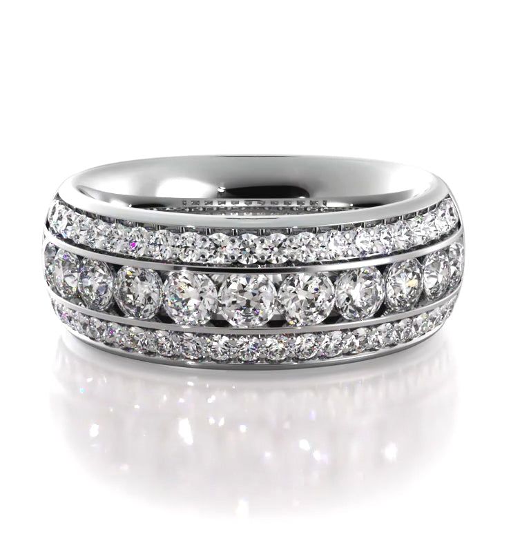 1.30 ct Round Diamond Three Row Wedding Band  Custom Bridal Jewelry